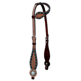 Bar H Equine Western Leather Horse One Ear Headstall Basket Weave Brown - Uhorse