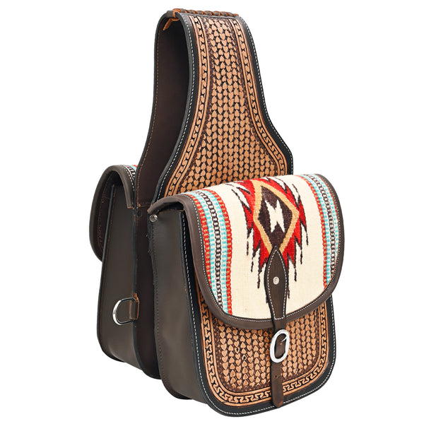 HILASON Western Leather Saddle Bag, Southwestern Tooled Horse Riding Pouch