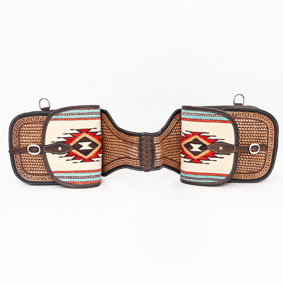 HILASON Western Leather Saddle Bag, Southwestern Tooled Horse Riding Pouch