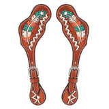 Leather spur straps with feather tooling - Uhorse