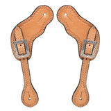 Pair of tan leather spur straps with silver buckles - Uhorse