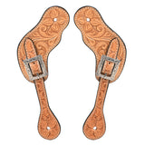 Tooled leather spur straps with silver buckles - Uhorse