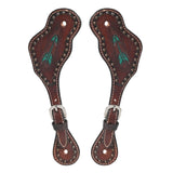 Leather spur straps with turquoise arrow tooling - Uhorse