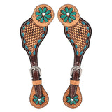 Leather spur straps with turquoise floral tooling - Uhorse