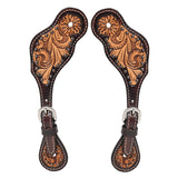 Leather spur straps with tooled floral design - Uhorse