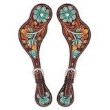 Hilason Leather Spur Strap Western Floral Dark Brown Hand Paint - Hilason