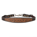 Black leather western cinch with tooled orange leather center panel - Uhorse