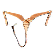 The Hilason Hand-Tooled Basket Weave Leather Breast Collar in Light Tan