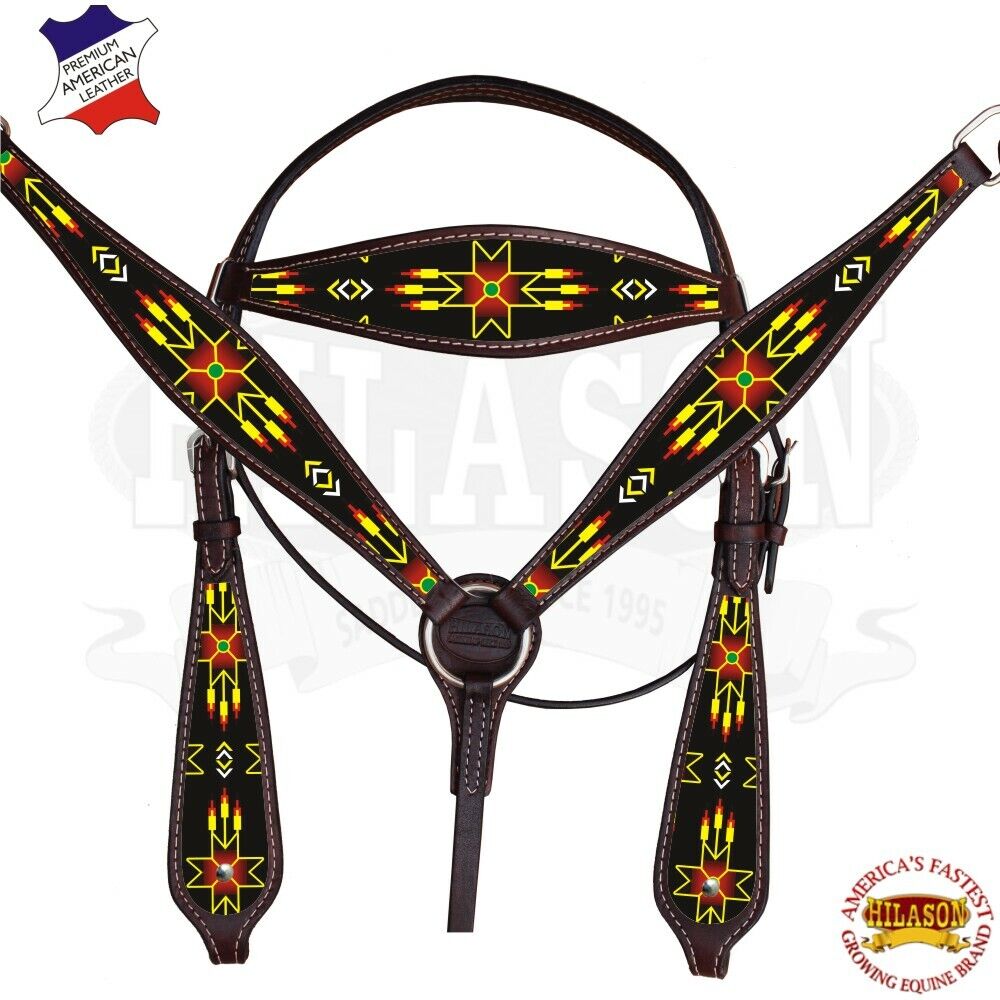 Western Horse Headstall Breast Collar Set American Leather Brown Hilason
