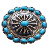 Set Of 8 Western Screw Back Concho Turquoise Oval Antique Nickle Bling - Uhorse