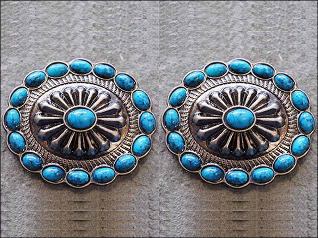 Western Screw Back Concho Turquoise Oval Antique Nickle Bling Headstall