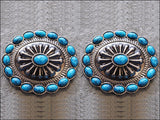 Western Screw Back Concho Turquoise Oval Antique Nickle Bling Headstall