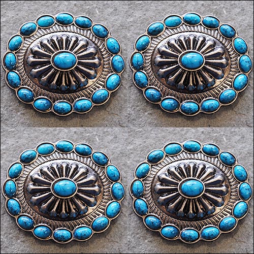 Western Screw Back Concho Turquoise Oval Antique Nickle Bling Headstall