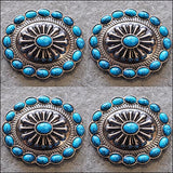 Western Screw Back Concho Turquoise Oval Antique Nickle Bling Headstall