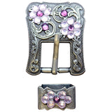 Western Screw Back Concho Crystals Silver Finish Buckle Set Belt