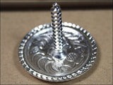 Western Screw Back Concho 1.5 In Wood Silver Rope Edge Round Saddle