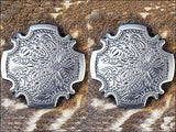 Western Screw Back Concho Antique Silver Finish Floral Berry Saddle