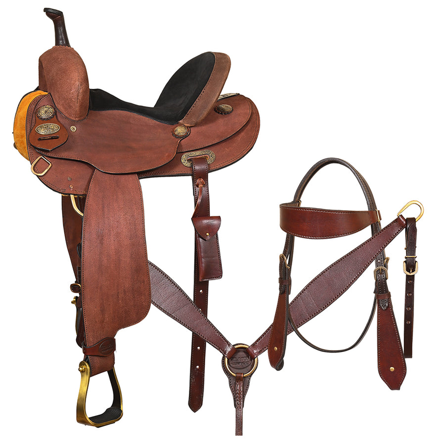 Hilason 14 In Western Saddle Leather Trail Horse Tack Set Brown