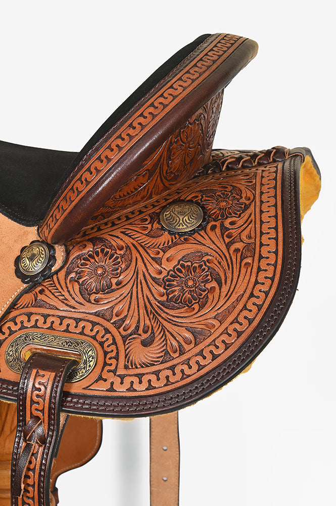 Hilason Western Leather Trail Tack Set Hand Tooled Saddle Brown