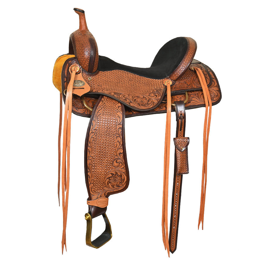 Hilason Western Leather Trail Tack Set Hand Tooled Saddle Brown