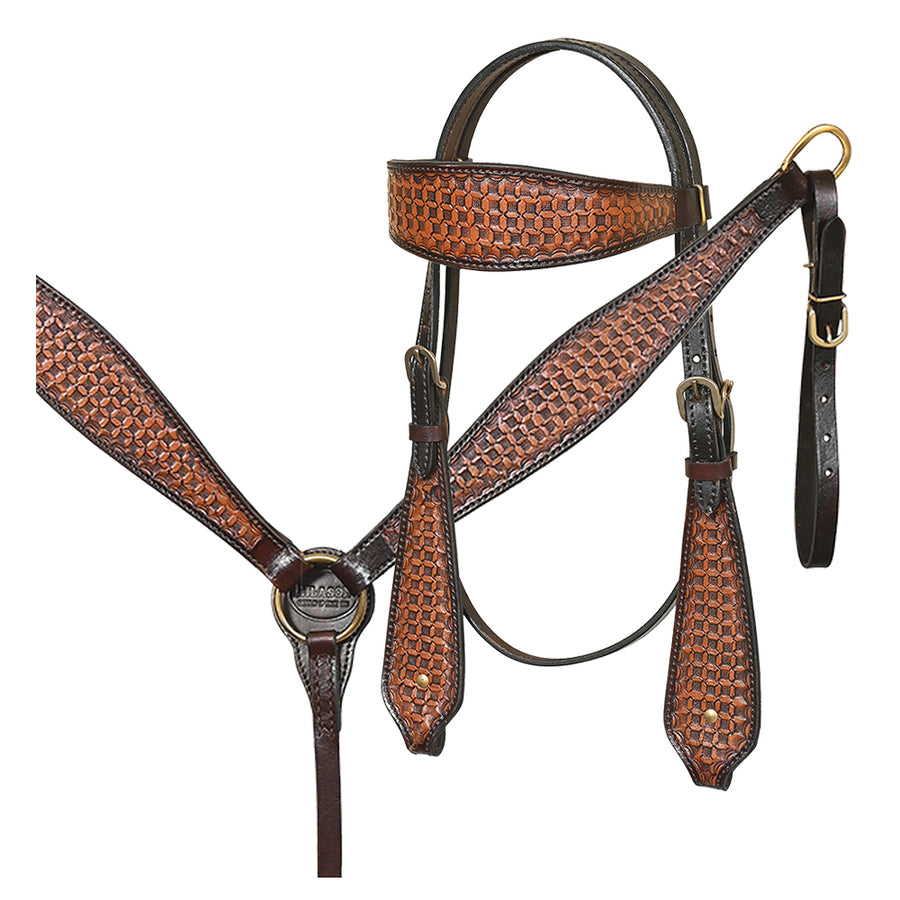 Hilason Western Leather Trail Tack Set Hand Tooled Saddle Brown