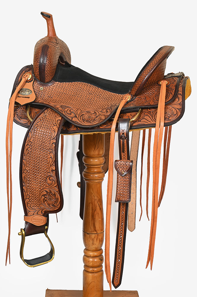 Hilason Western Leather Trail Tack Set Hand Tooled Saddle Brown