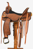 Hilason Western Leather Trail Tack Set Hand Tooled Saddle Brown