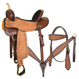 Hilason Western Leather Trail Tack Set Hand Tooled Saddle Brown