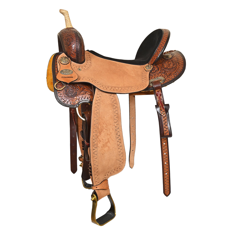 Hilason Western Leather Trail Tack Set Hand Tooled Saddle Brown