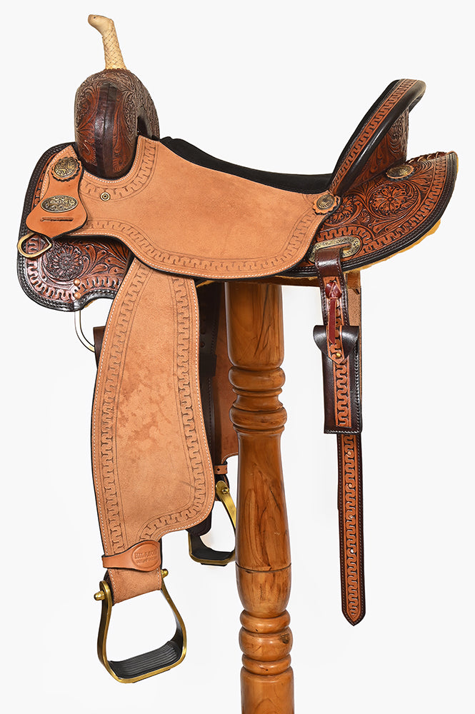 Hilason Western Leather Trail Tack Set Hand Tooled Saddle Brown