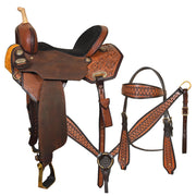 Hilason Western Leather Trail Tack Set Hand Tooled Saddle Brown