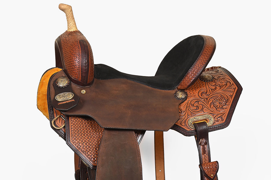 Hilason Western Leather Trail Tack Set Hand Tooled Saddle Brown
