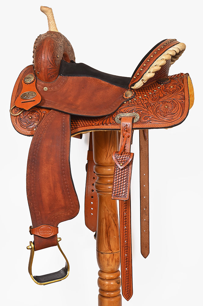Hilason Western Leather Trail Tack Set Hand Tooled Saddle Brown