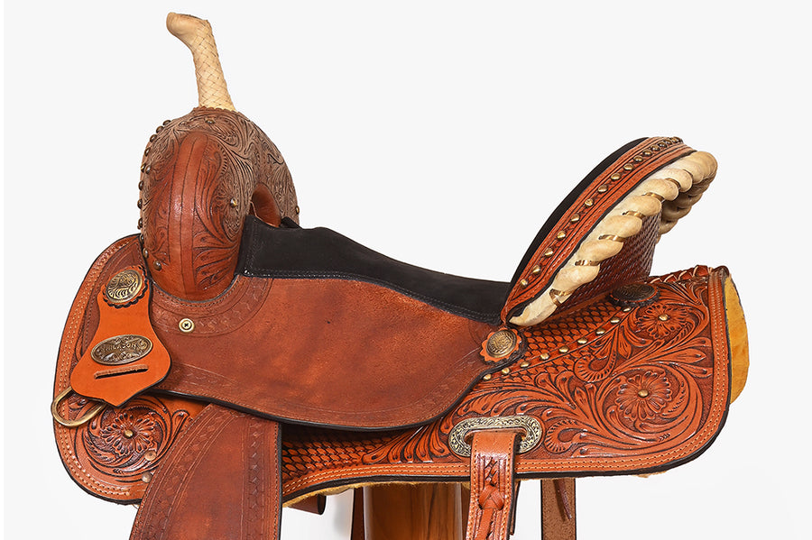 Hilason Western Leather Trail Tack Set Hand Tooled Saddle Brown