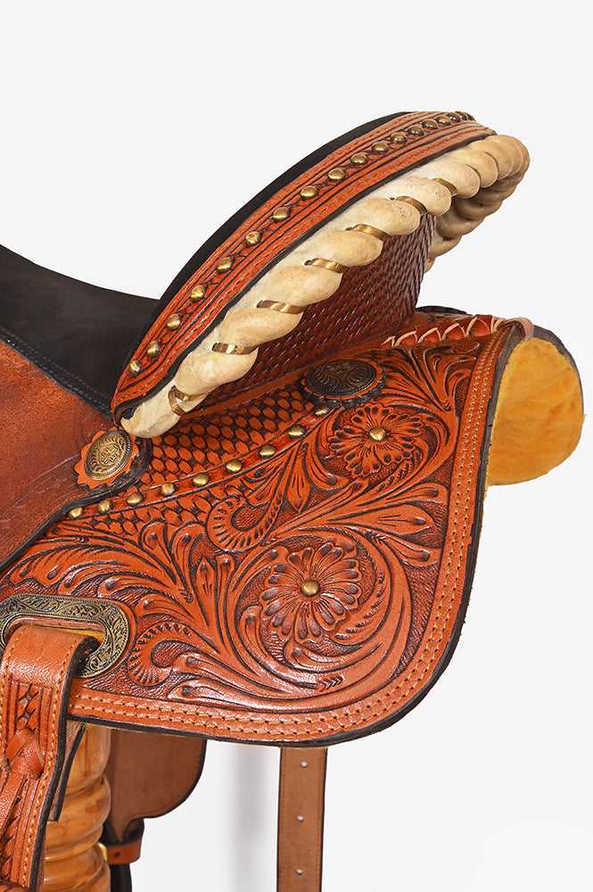 Hilason Western Leather Trail Tack Set Hand Tooled Saddle Brown