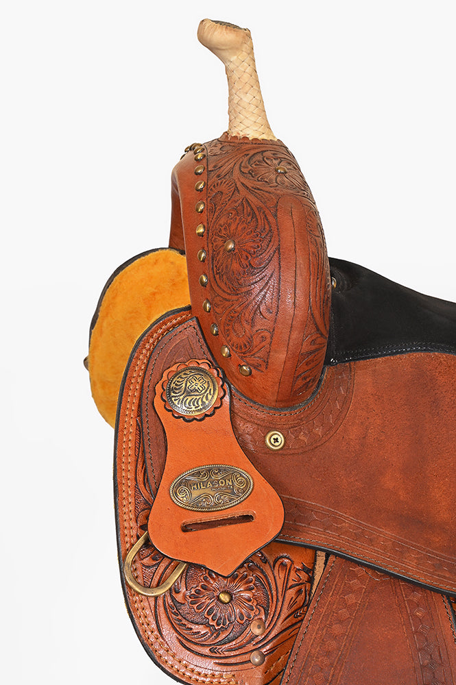 Hilason Western Leather Trail Tack Set Hand Tooled Saddle Brown