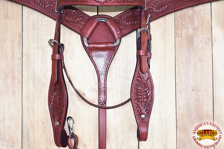 Hilason Western American Leather Horse Headstall Breast Collar Mahogany