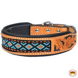 Strong Genuine Leather Dog Collar Padded Beaded Hilason