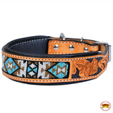 Strong Genuine Leather Dog Collar Padded Beaded Hilason