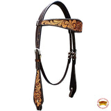 Western Horse Headstall American Leather Carved Tan Hilason