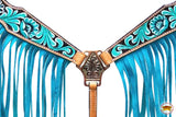 Western Horse Breast Collar American Leather Hand Carved Turquoise