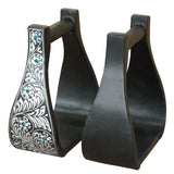 Horse Western Saddle Engraved Metal Roper Stirrups Hilason