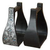 Horse Western Saddle Engraved Metal Roper Stirrups Hilason