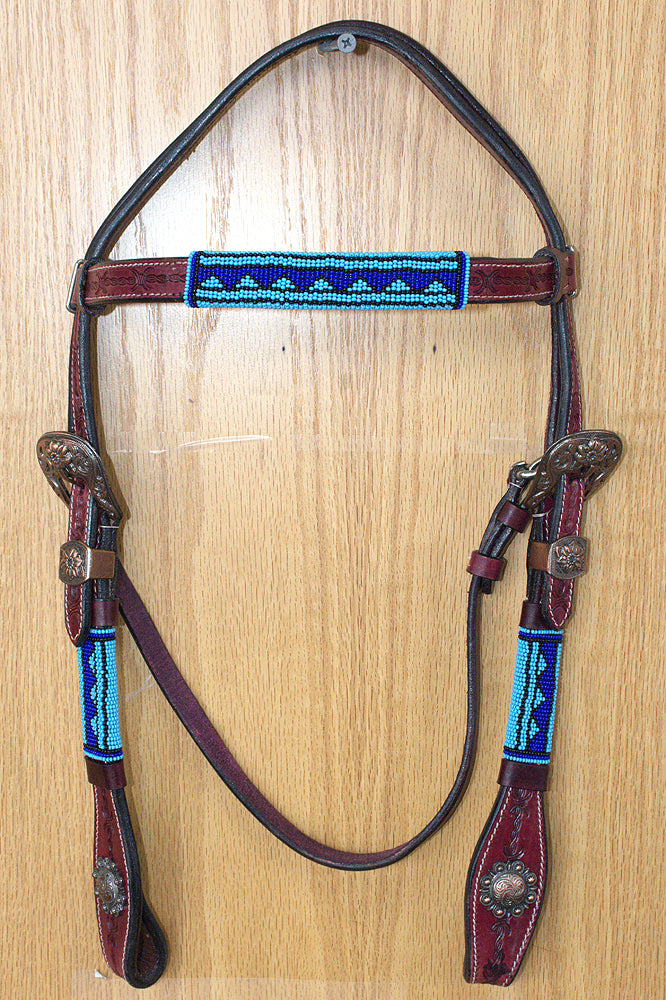 Western Horse Breast Collar Leather Dark Brown Barb Wire With Beaded