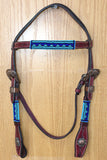 Western Horse Breast Collar Leather Dark Brown Barb Wire With Beaded