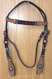 Western Horse Breast Collar Leather Tan Basket Weave With Beaded