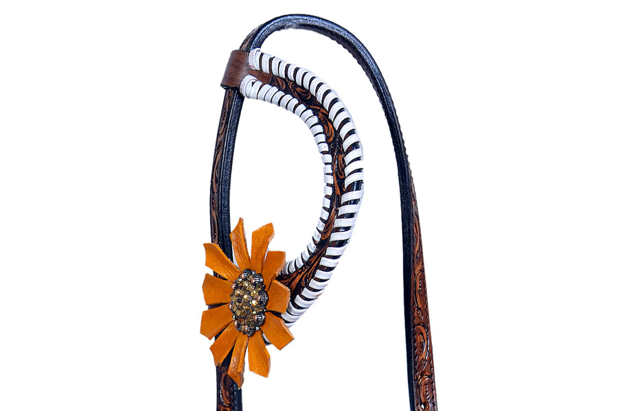 Western One Ear Horse Headstall Breast Collar Leather Bling Brown