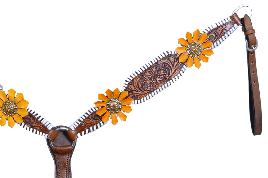 Western One Ear Horse Headstall Breast Collar Leather Bling Brown