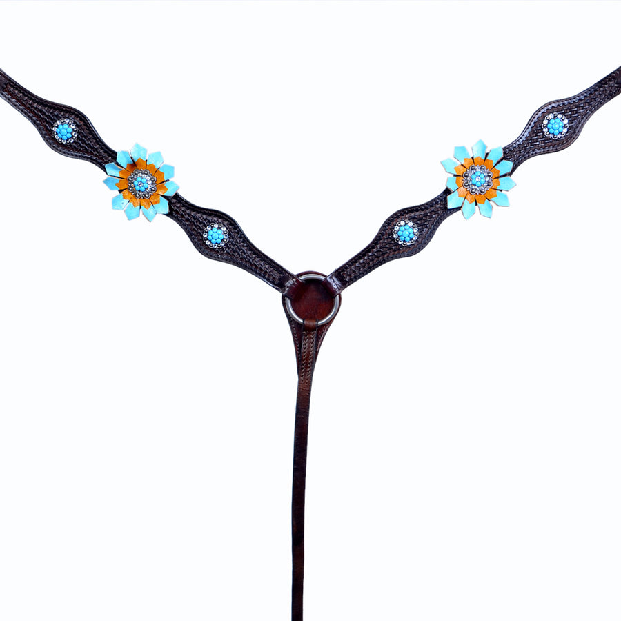 Western One Ear Horse Headstall Breast Collar Leather Brown Bling