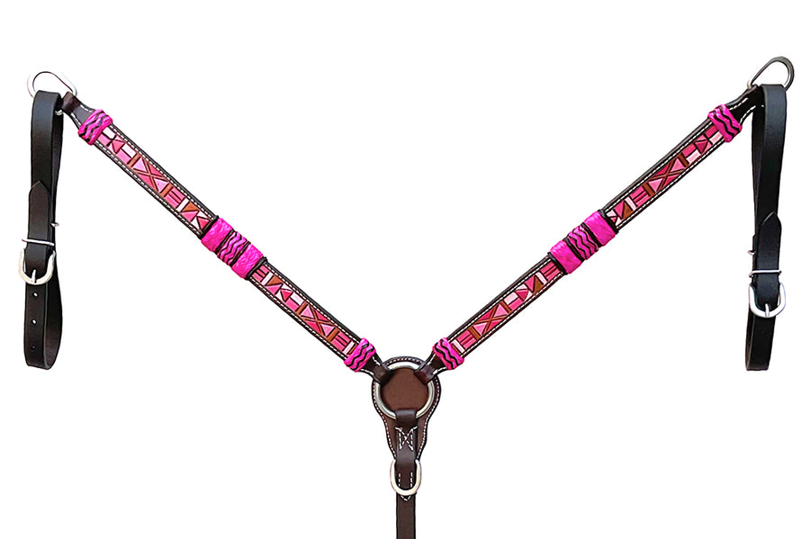 Hilason Western Horse Breast Collar Rawhide Braided American Leather Pink